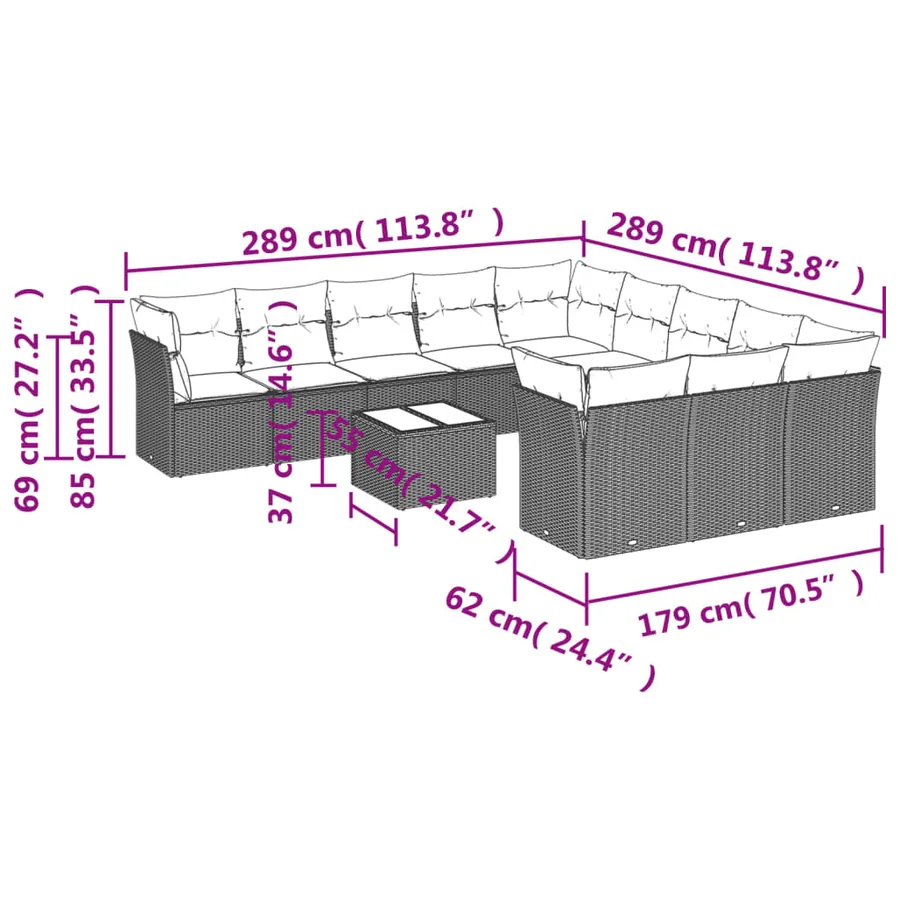 Salon de jardin avec coussins 12 pcs beige résine tressée - 3