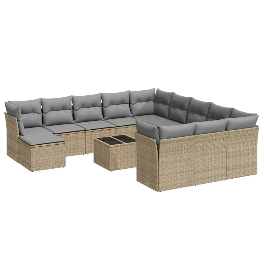 Salon de jardin avec coussins 13 pcs beige résine tressée - 2