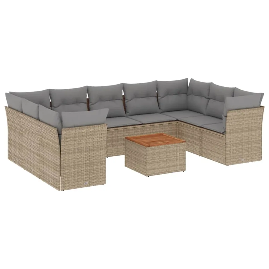 Salon de jardin et coussins 10 pcs mélange beige résine tressée - 2