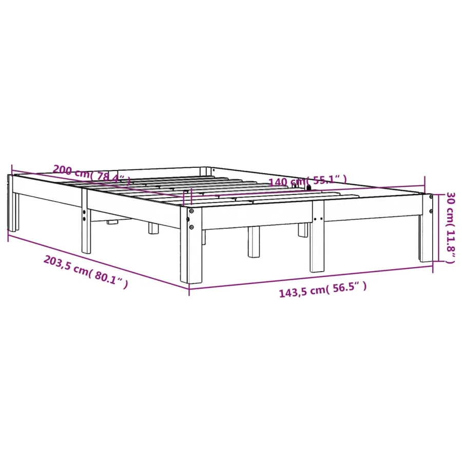 Cadre de lit sans matelas cire marron 140x200cm bois pin massif - 9