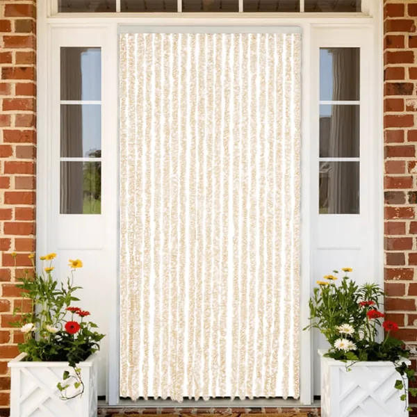 Rideau anti-mouches beige et blanc 90x200 cm chenille