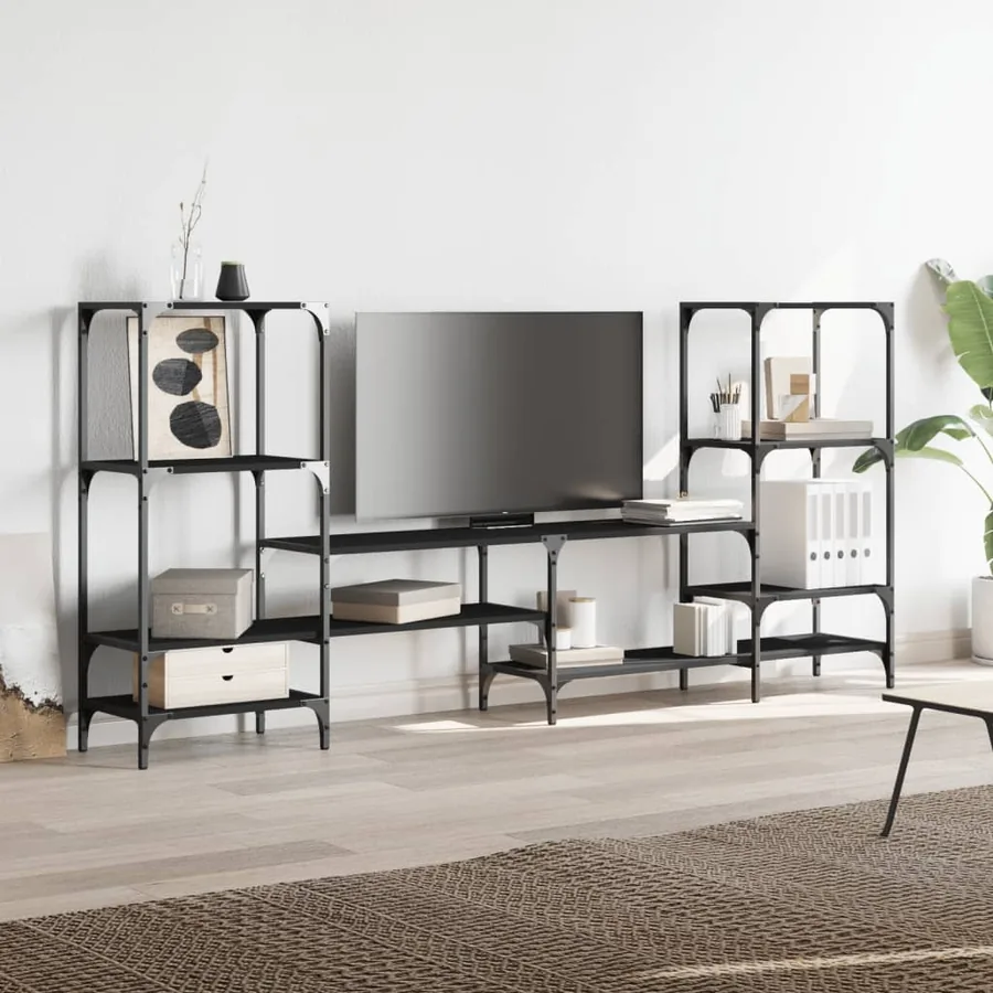 Meuble TV noir 206,5x28,5x95 cm Bois d'ingénierie - 4