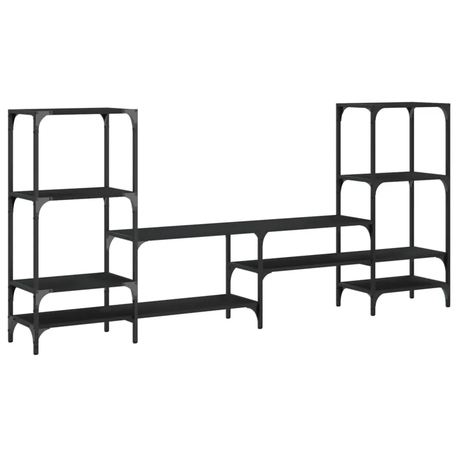 Meuble TV noir 206,5x28,5x95 cm Bois d'ingénierie - 7