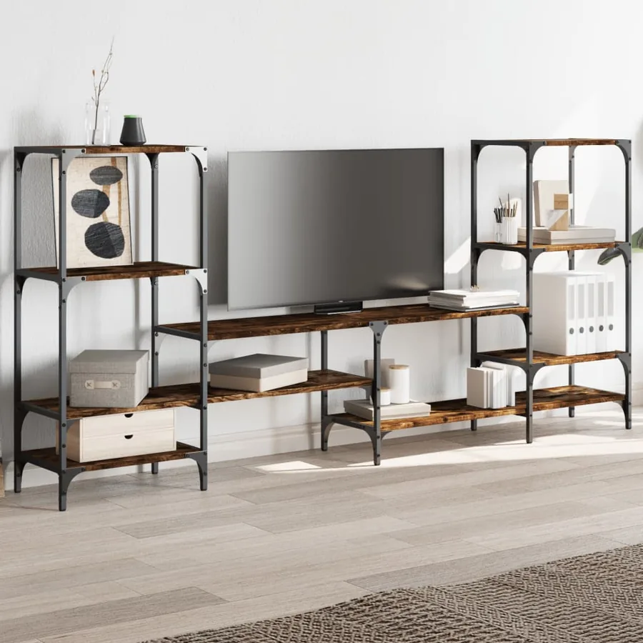 Meuble TV chêne fumé 206,5x28,5x95 cm bois d'ingénierie - 3
