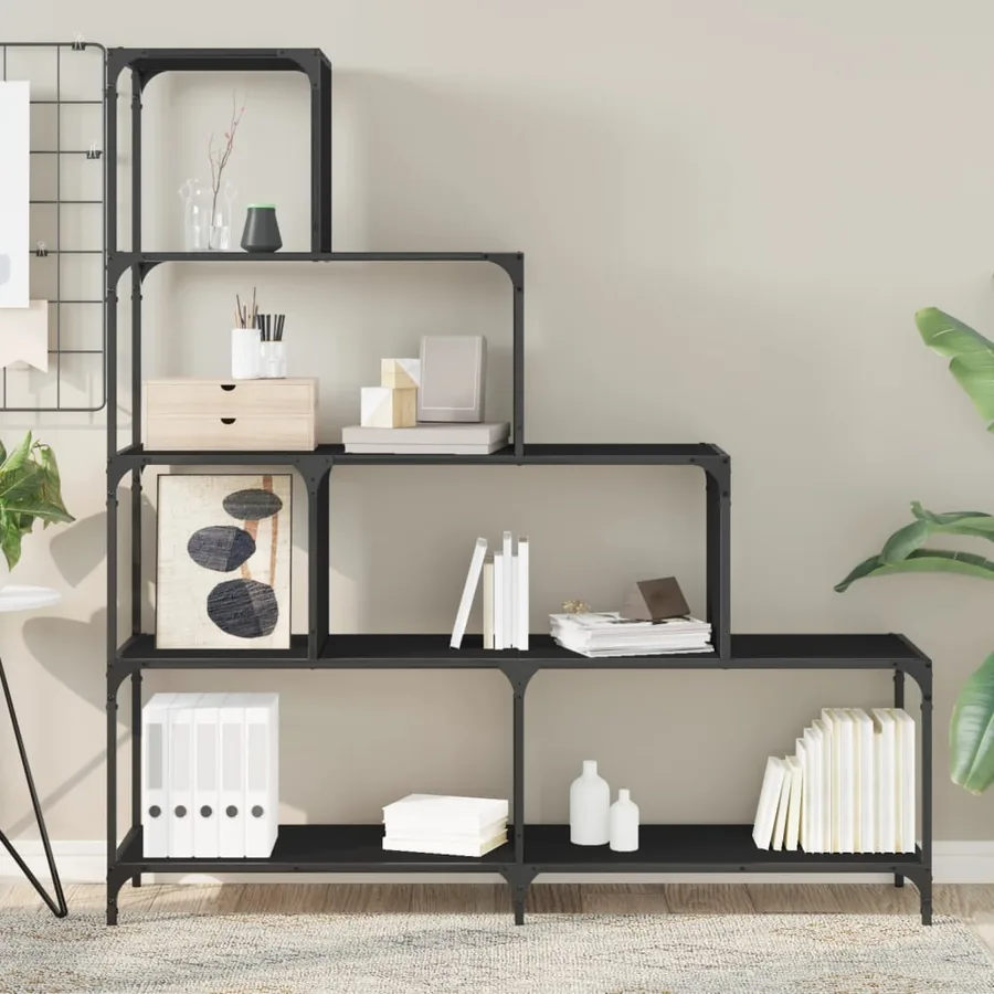 Bibliothèque à 4 niveaux noir 139x33,5x149 cm bois d'ingénierie - 4