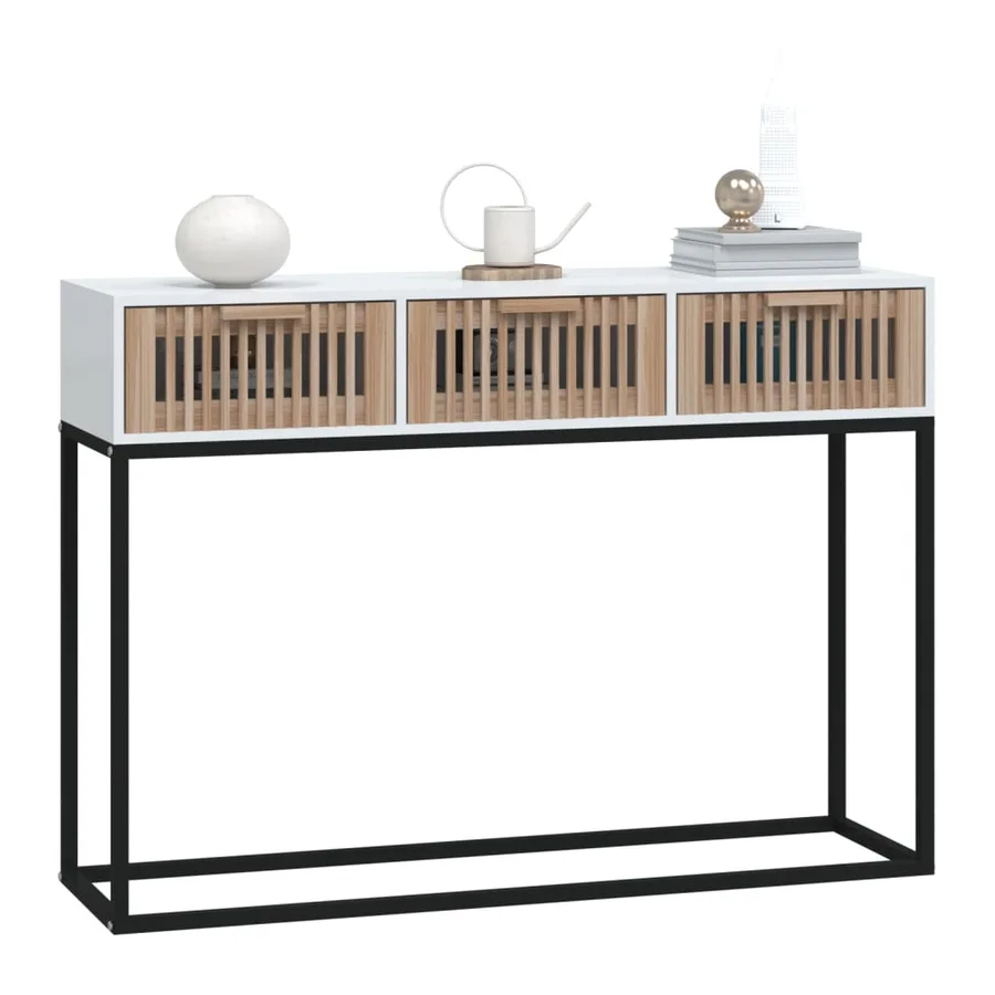 Table console blanc 105x30x75 cm bois d'ingénierie et fer - 3