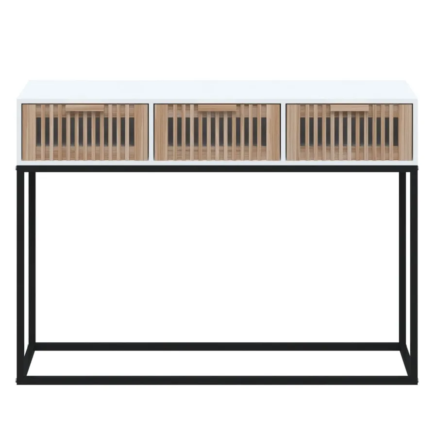 Table console blanc 105x30x75 cm bois d'ingénierie et fer - 4