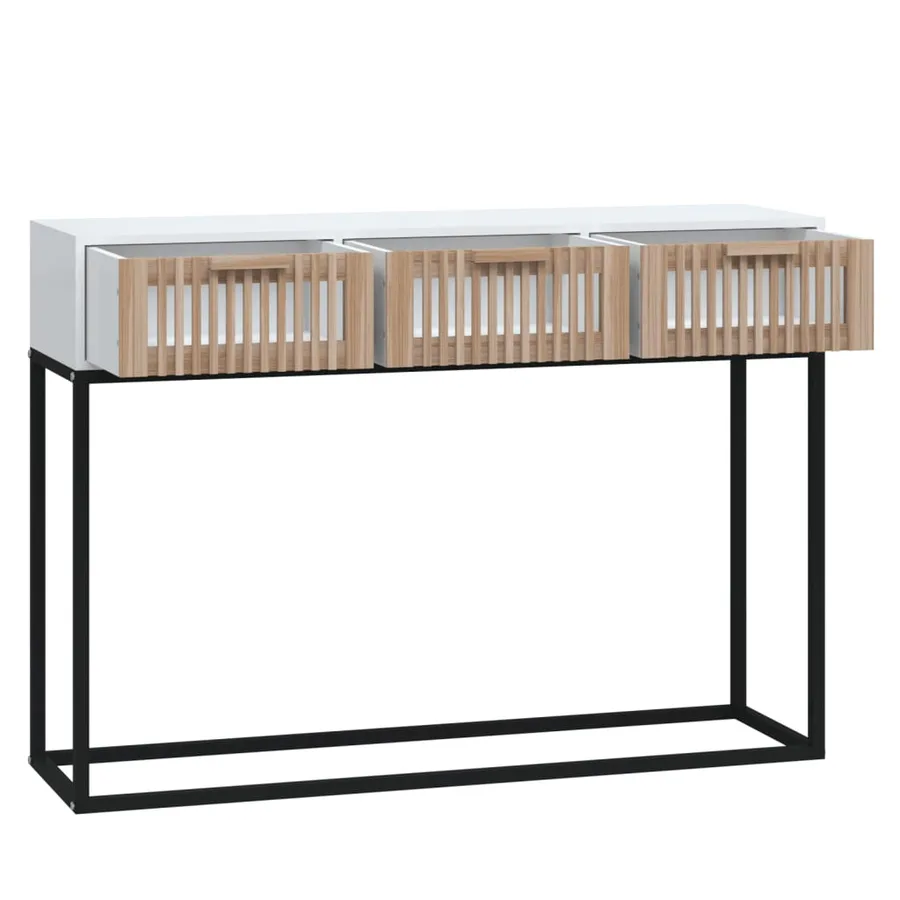 Table console blanc 105x30x75 cm bois d'ingénierie et fer - 5