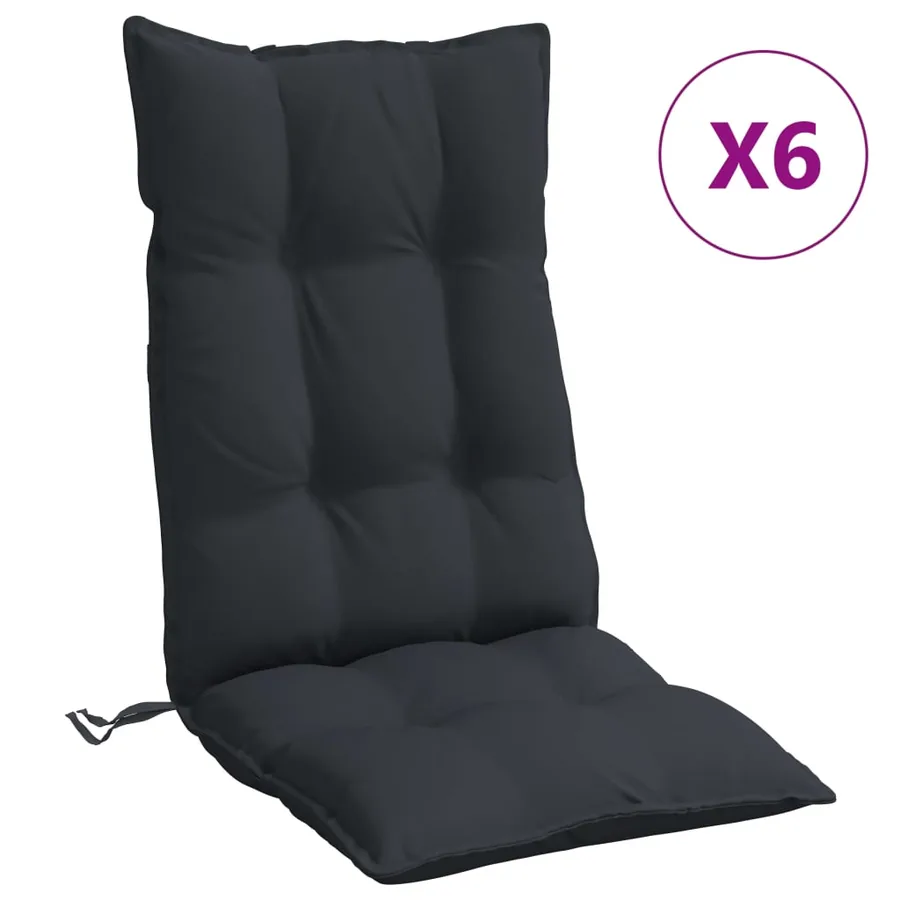 Coussins de chaise à dossier haut lot de 6 noir tissu oxford - 2