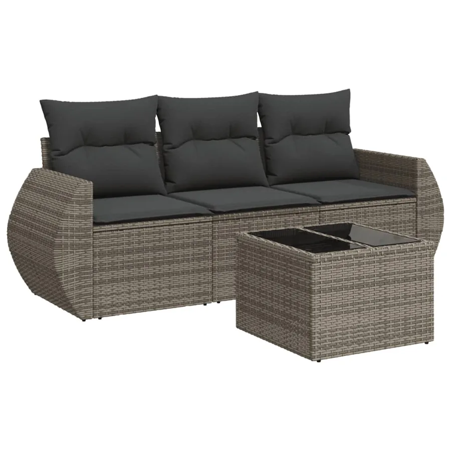 Salon de jardin 4 pcs avec coussins gris résine tressée - 2