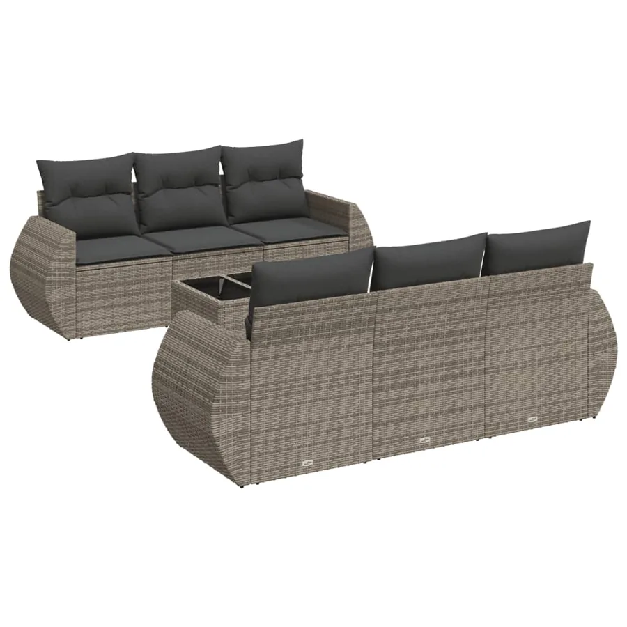 Salon de jardin avec coussins 7 pcs gris résine tressée - 2