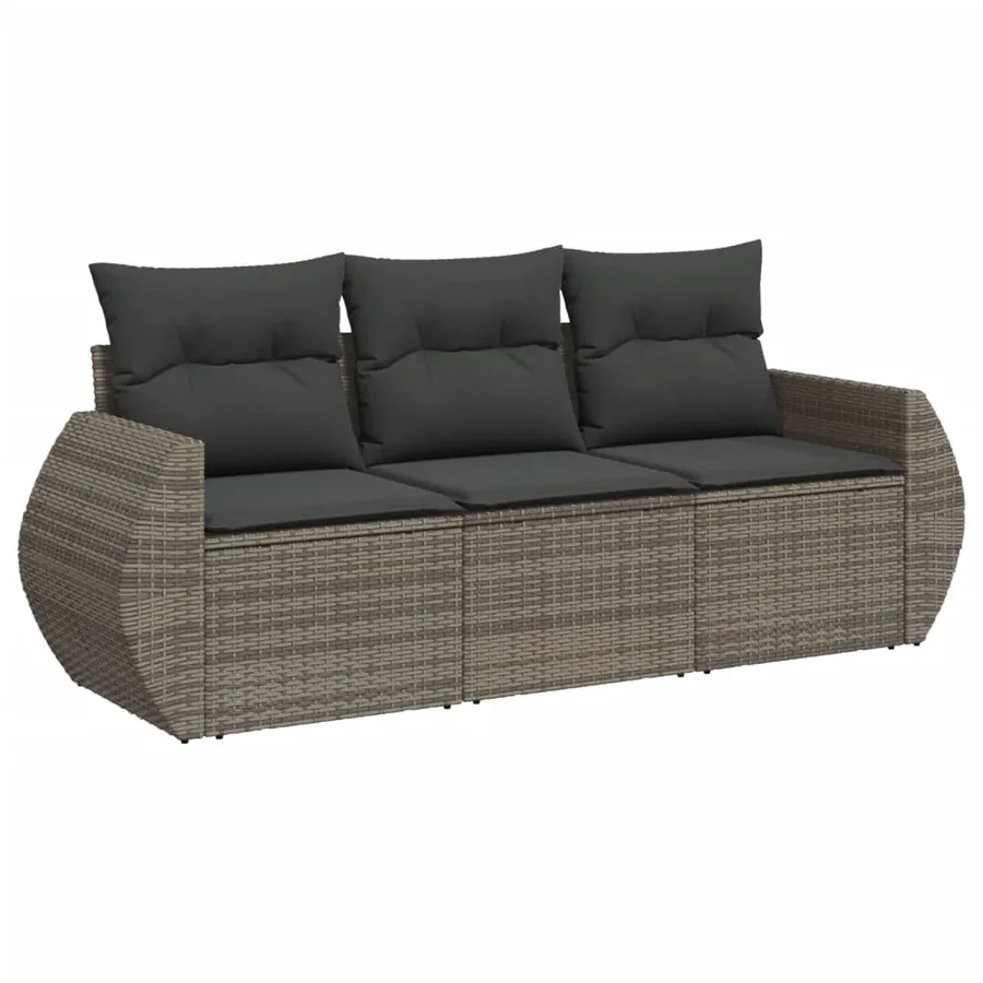 Salon de jardin avec coussins 3 pcs gris résine tressée - 2