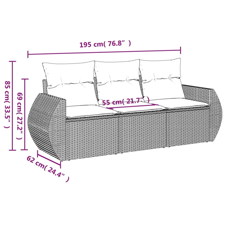 Salon de jardin avec coussins 3 pcs gris résine tressée - 3