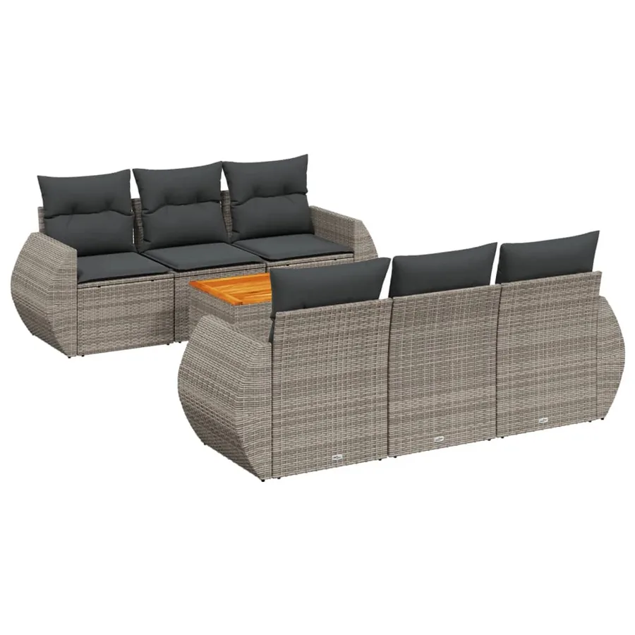 Salon de jardin avec coussins 7 pcs gris résine tressée - 2