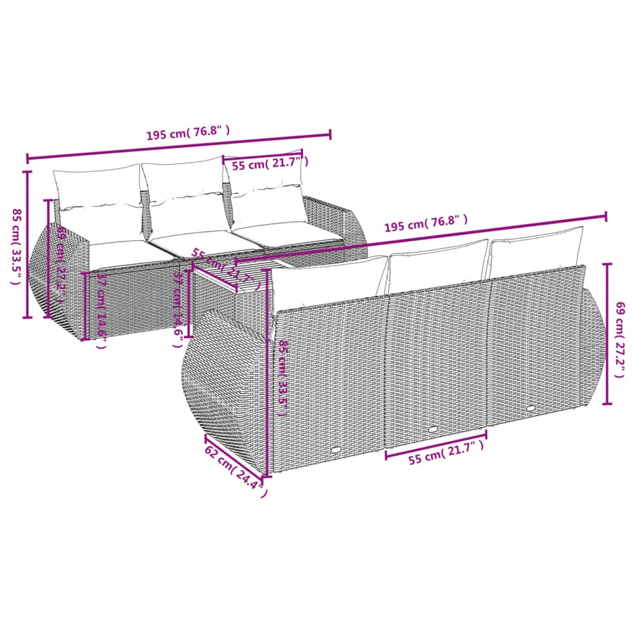 Salon de jardin avec coussins 7 pcs gris résine tressée - 3