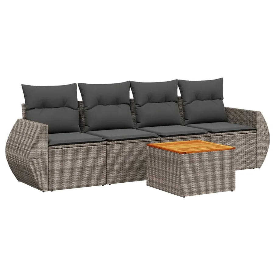 Salon de jardin 5 pcs avec coussins gris résine tressée - 2