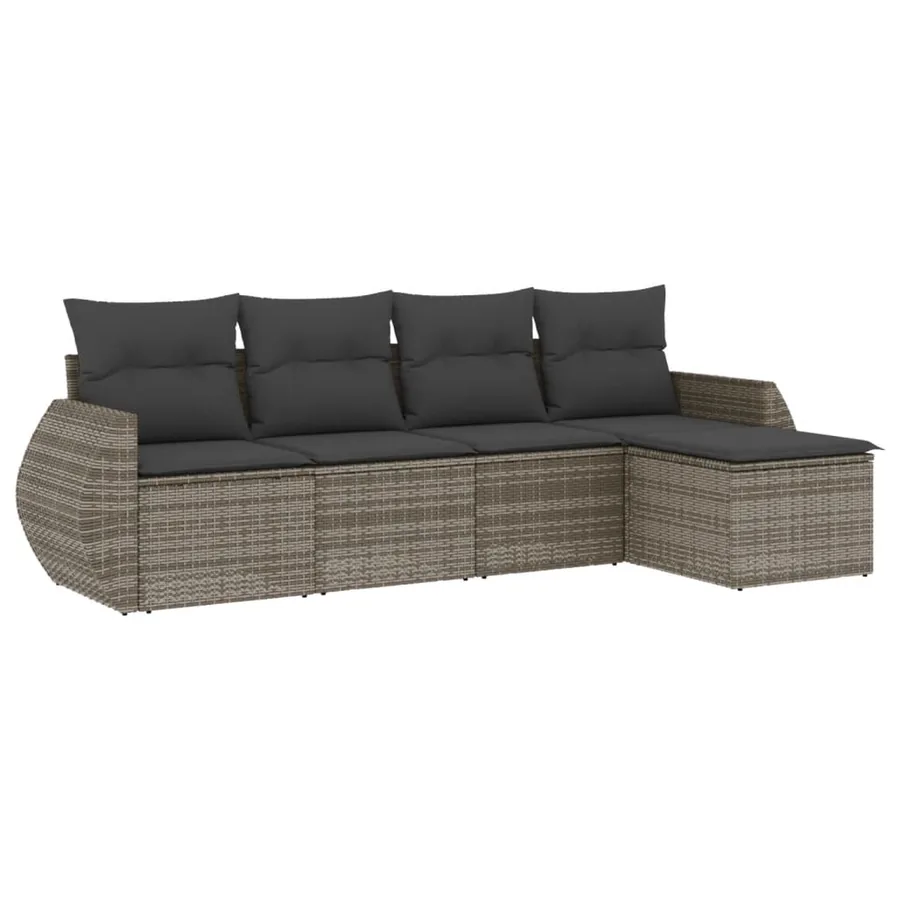 Salon de jardin 5 pcs avec coussins gris résine tressée - 2