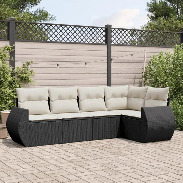 Salon de jardin 5 pcs avec coussins noir résine tressée