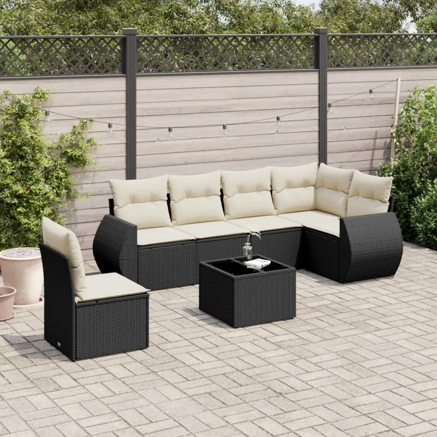 Salon de jardin 7 pcs avec coussins noir résine tressée 62 x 62 x 69 cm - 56,6 kg