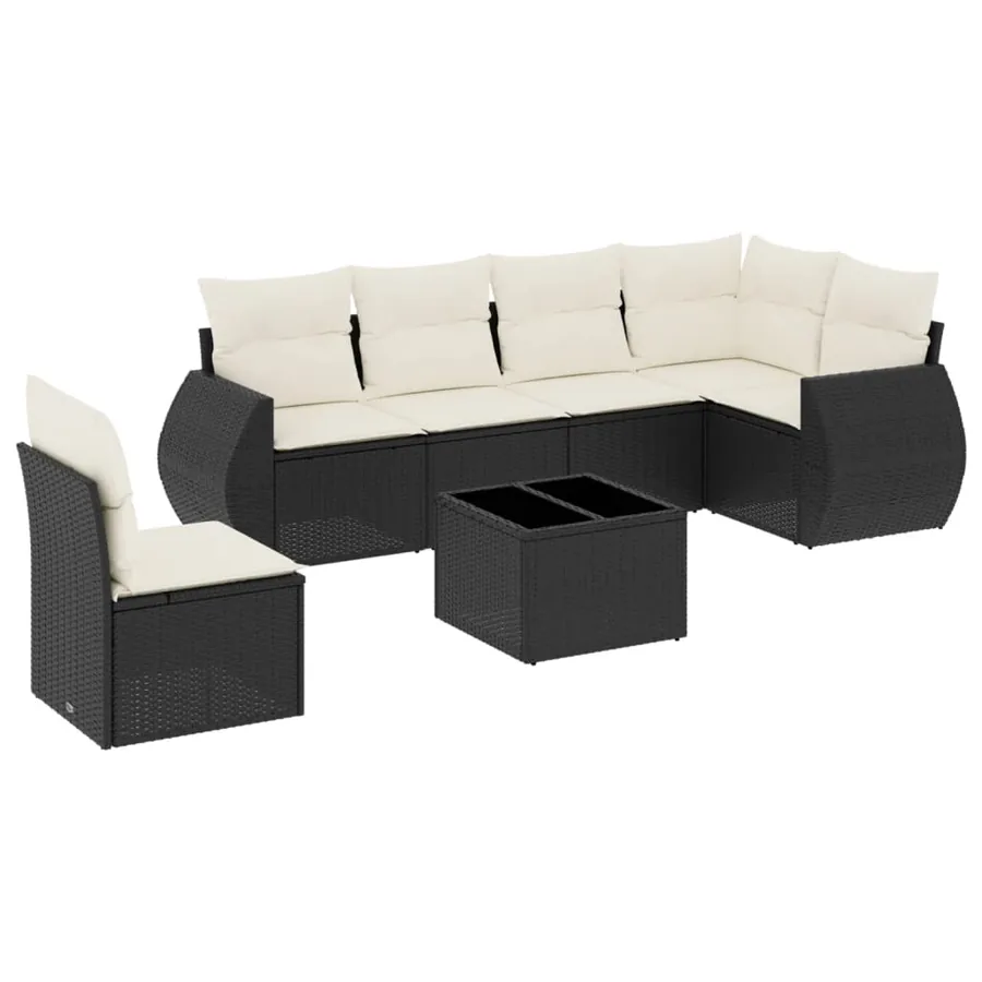 Salon de jardin 7 pcs avec coussins noir résine tressée 62 x 62 x 69 cm - 56,6 kg - 2