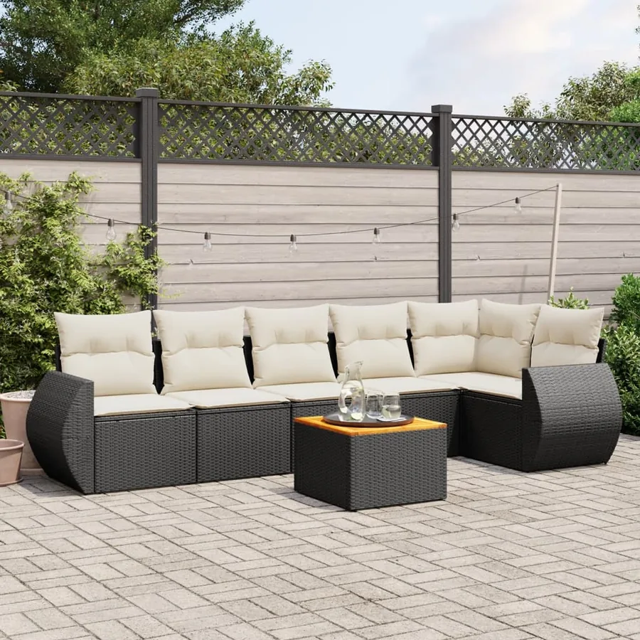 Salon de jardin 7 pcs avec coussins noir résine tressée 62 x 62 x 69 cm - 55,8 kg