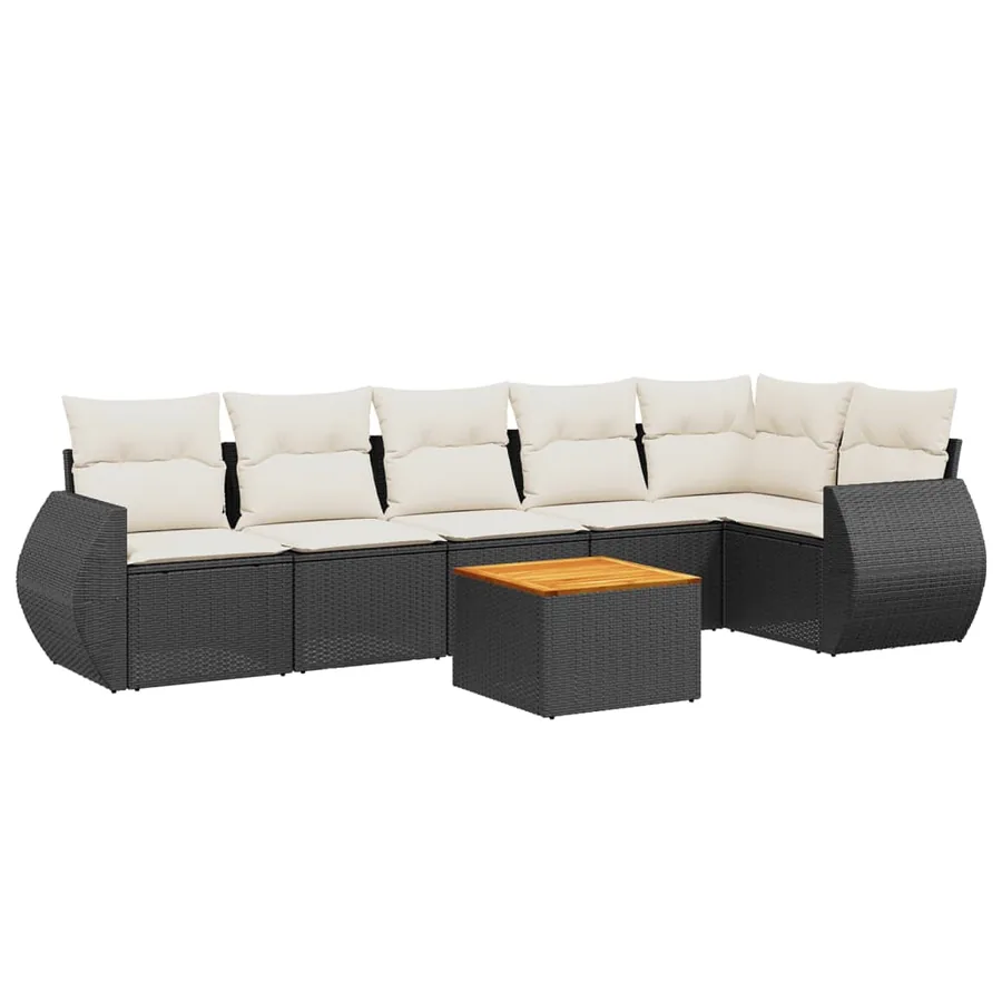 Salon de jardin 7 pcs avec coussins noir résine tressée 62 x 62 x 69 cm - 55,8 kg - 2