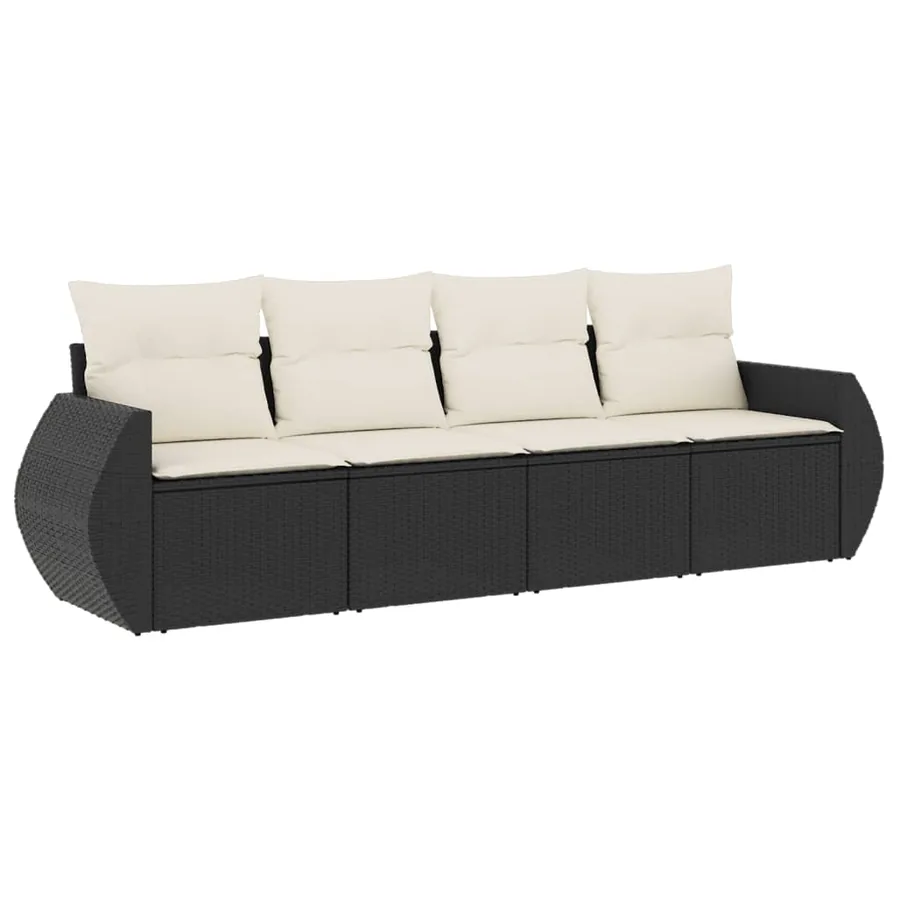 Salon de jardin 4 pcs avec coussins noir résine tressée - 2