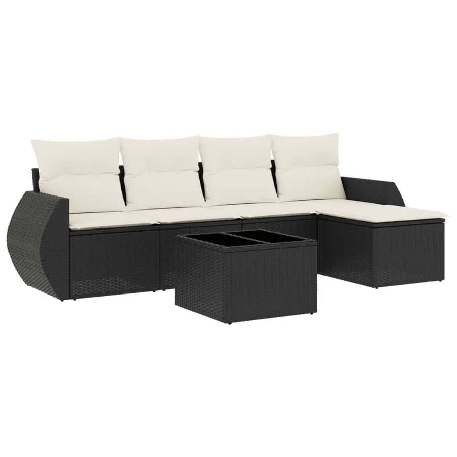 Salon de jardin 6 pcs avec coussins noir résine tressée - 2