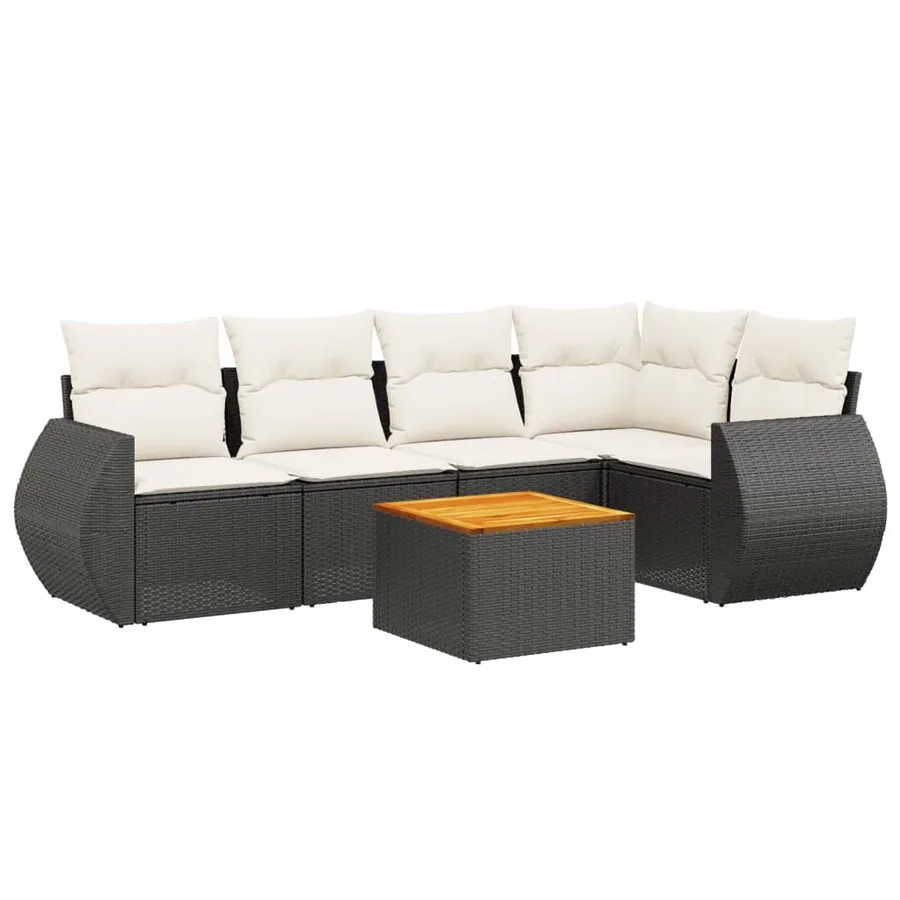 Salon de jardin 6 pcs avec coussins noir résine tressée - 2