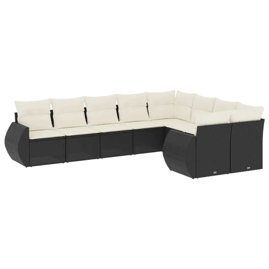 Salon de jardin 9 pcs avec coussins noir résine tressée - 2