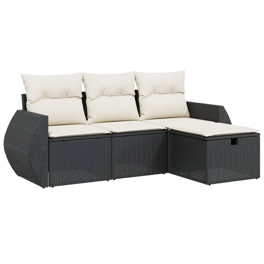 Salon de jardin 4 pcs avec coussins noir résine tressée - 2