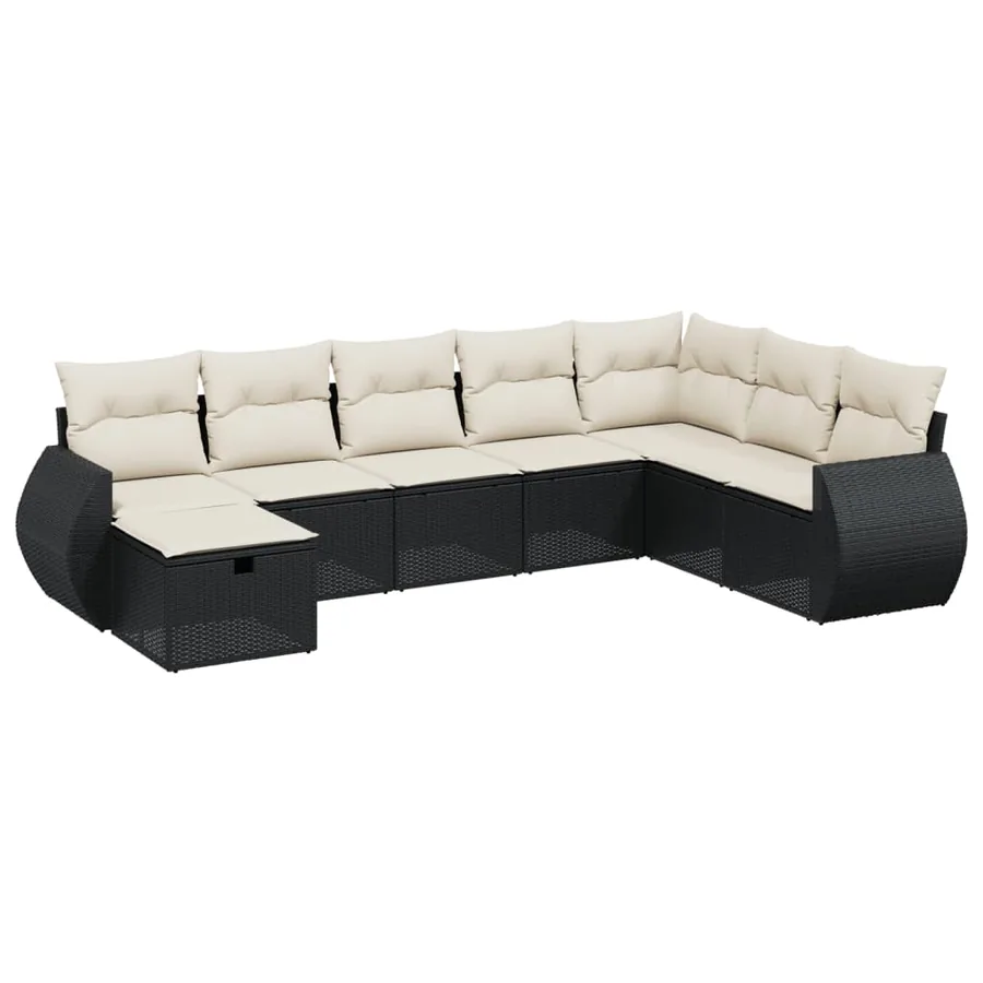 Salon de jardin 8 pcs avec coussins noir résine tressée - 2