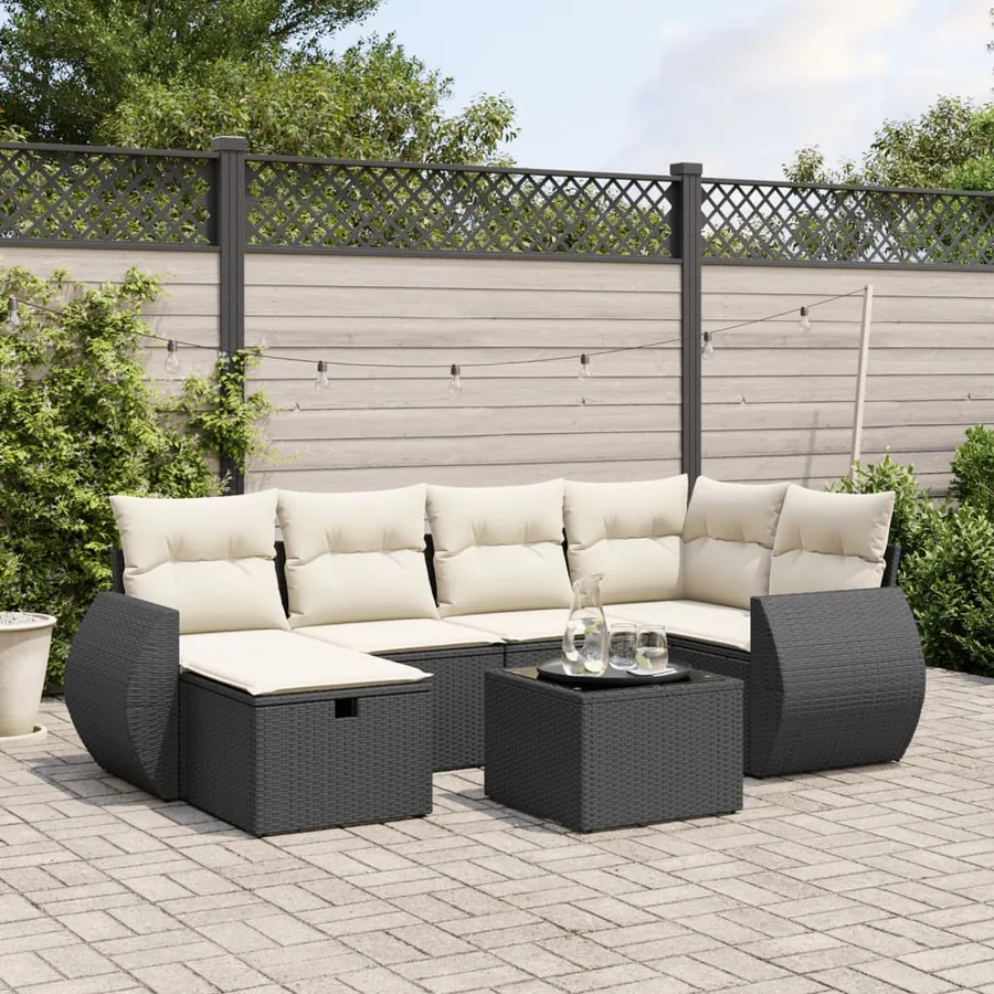 Salon de jardin 7 pcs avec coussins noir résine tressée 62 x 62 x 69 cm - 57,1 kg
