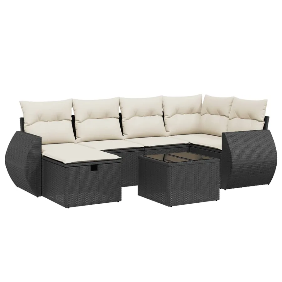 Salon de jardin 7 pcs avec coussins noir résine tressée 62 x 62 x 69 cm - 57,1 kg - 2