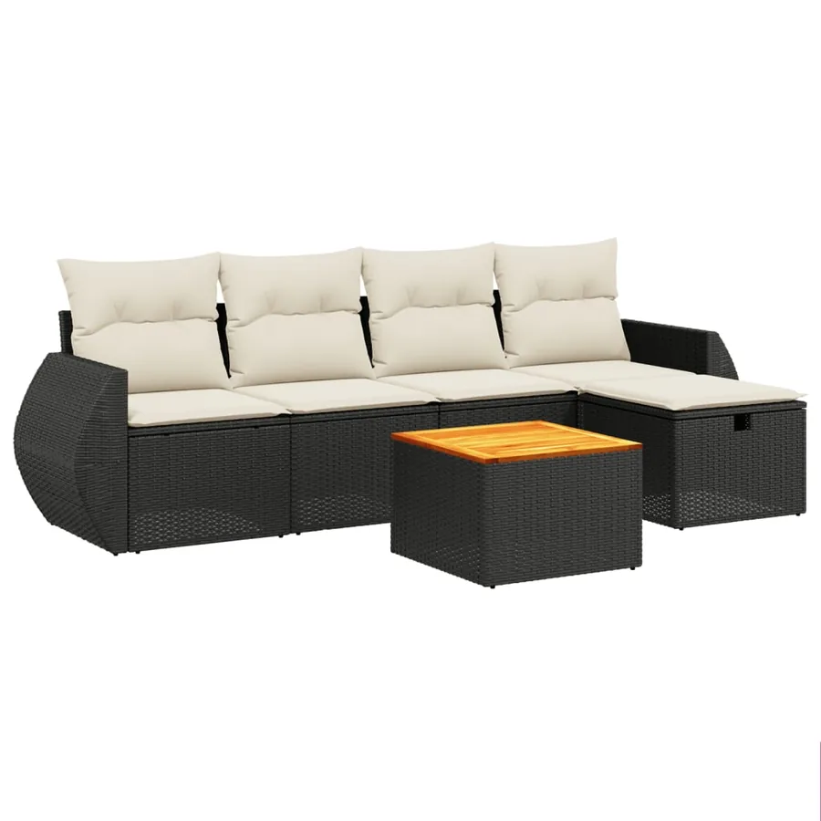 Salon de jardin 6 pcs avec coussins noir résine tressée - 2