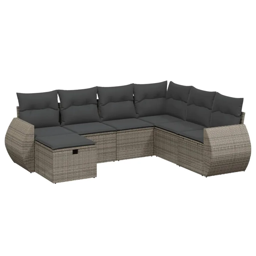 Salon de jardin avec coussins 7 pcs gris résine tressée - 2