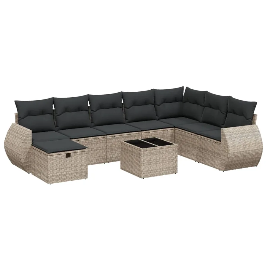 Salon de jardin 9 pcs avec coussins gris résine tressée - 2