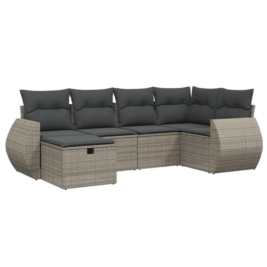Salon de jardin 6 pcs avec coussins gris résine tressée - 2
