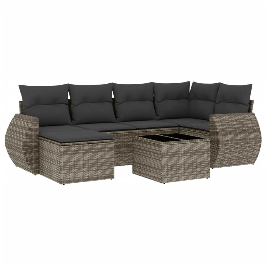 Salon de jardin avec coussins 7 pcs gris résine tressée - 2