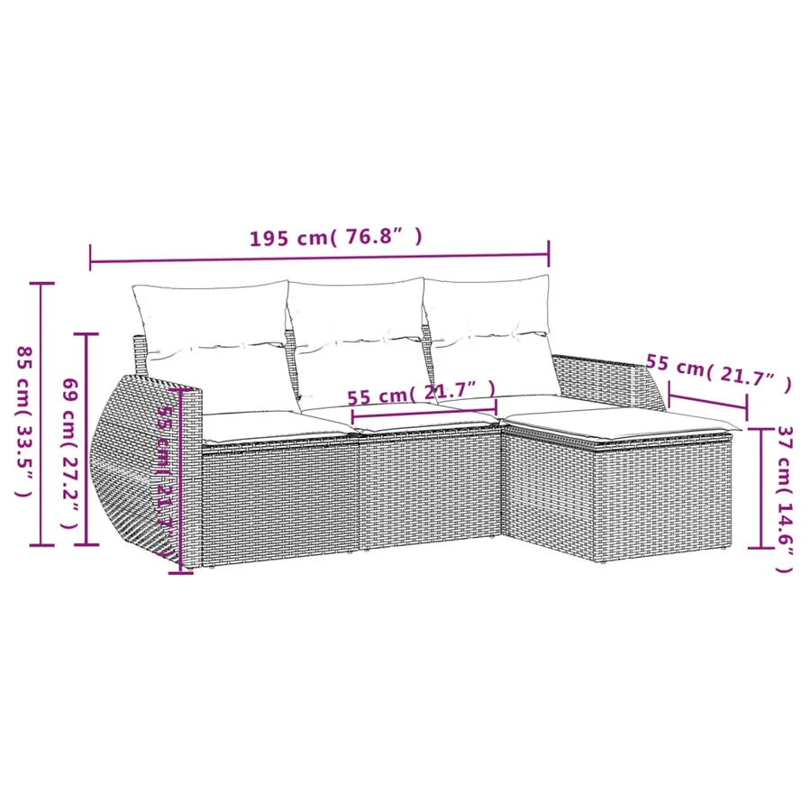 Salon de jardin 4 pcs avec coussins gris résine tressée - 7