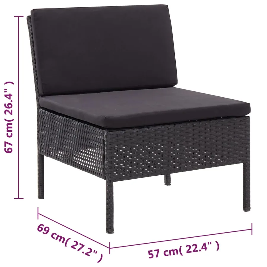 Salon de jardin 6 pcs avec coussins résine tressée noir - 17