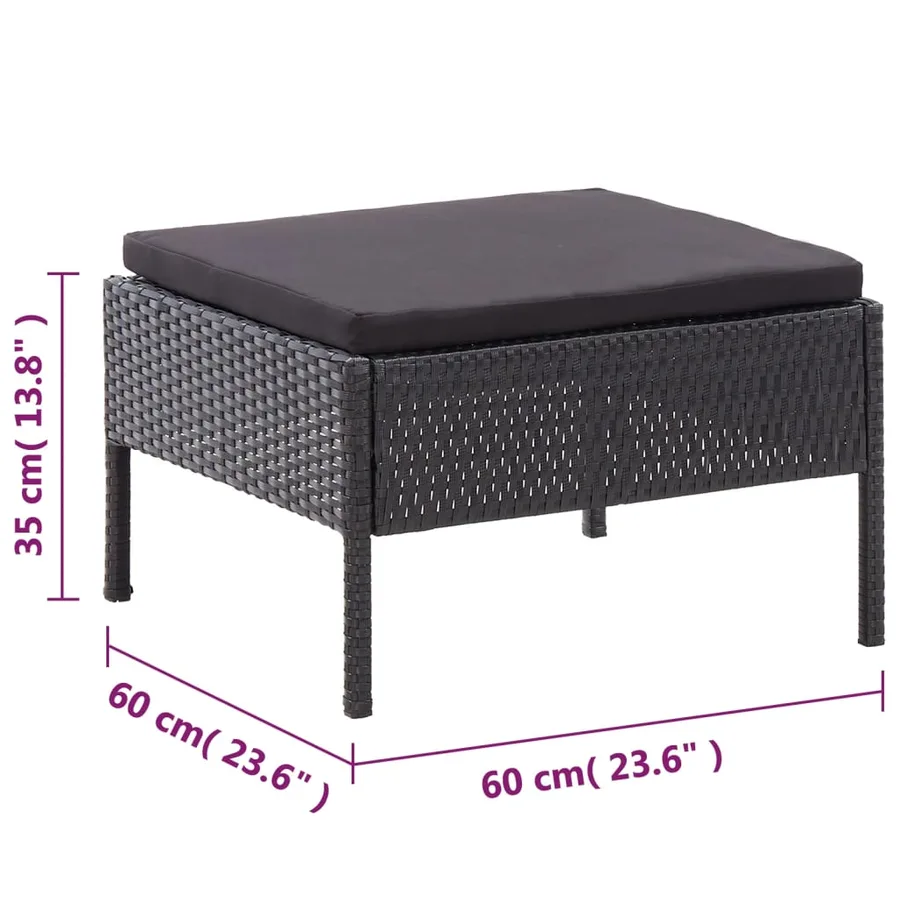 Salon de jardin 6 pcs avec coussins résine tressée noir - 18