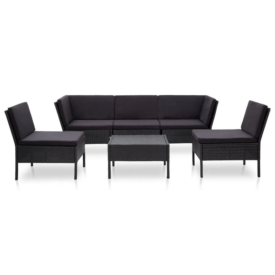 Salon de jardin 6 pcs avec coussins résine tressée noir - 2