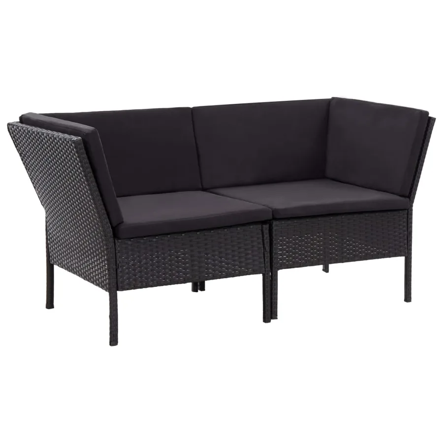 Salon de jardin 6 pcs avec coussins résine tressée noir - 3