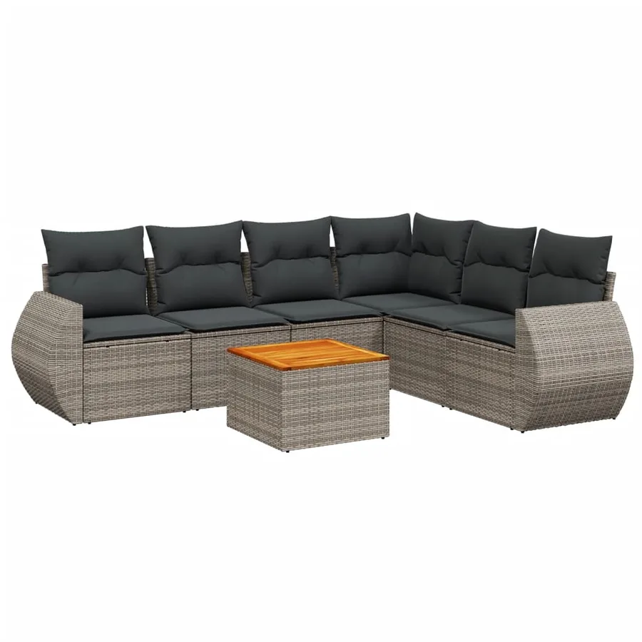 Salon de jardin avec coussins 7 pcs gris résine tressée - 2