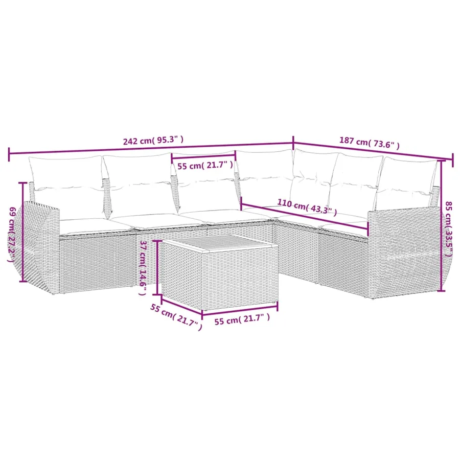 Salon de jardin avec coussins 7 pcs gris résine tressée - 8