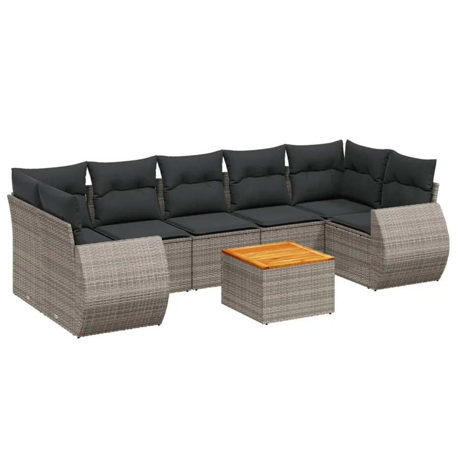 Salon de jardin 8 pcs avec coussins gris résine tressée - 2