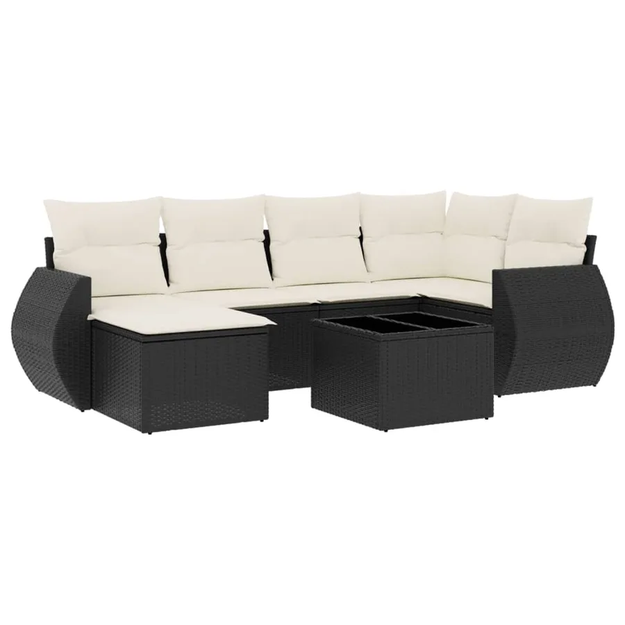 Salon de jardin 7 pcs avec coussins noir résine tressée 71 x 62 x 69 cm - 58,2 kg - 2