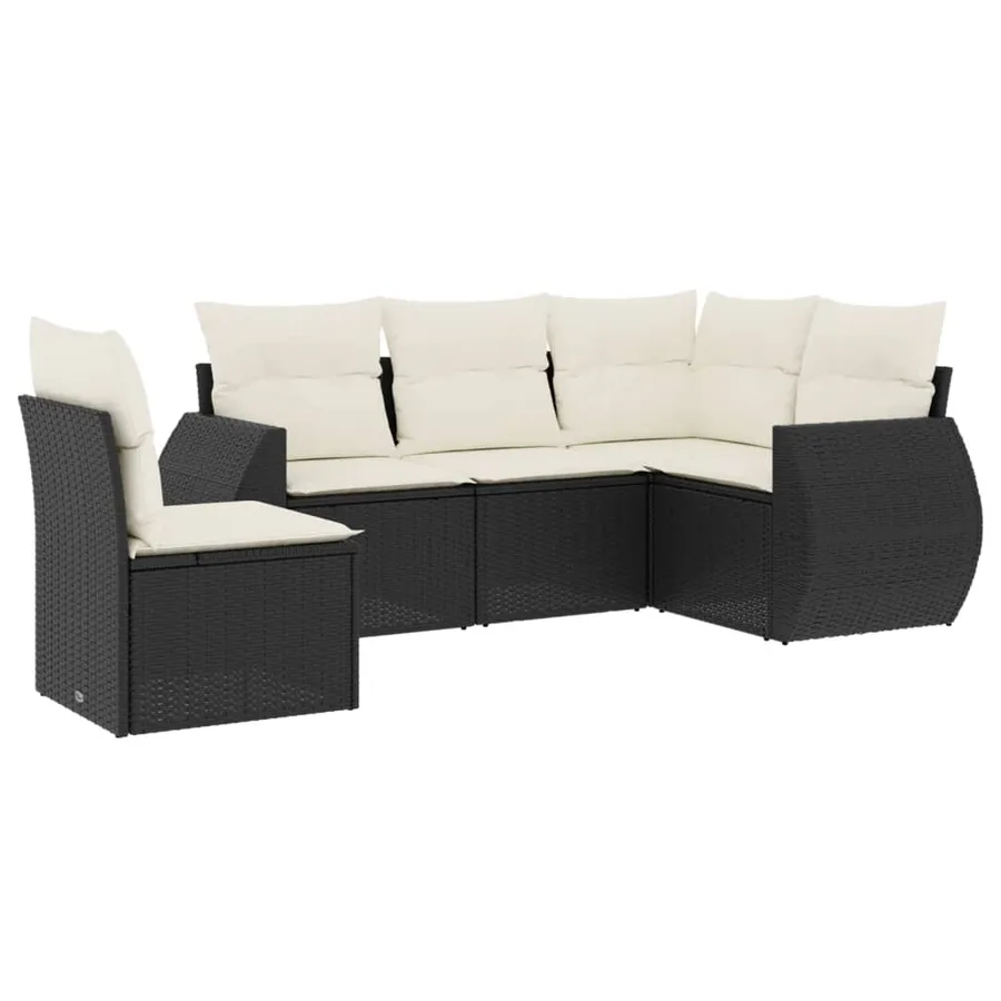 Salon de jardin 5 pcs avec coussins noir résine tressée - 2
