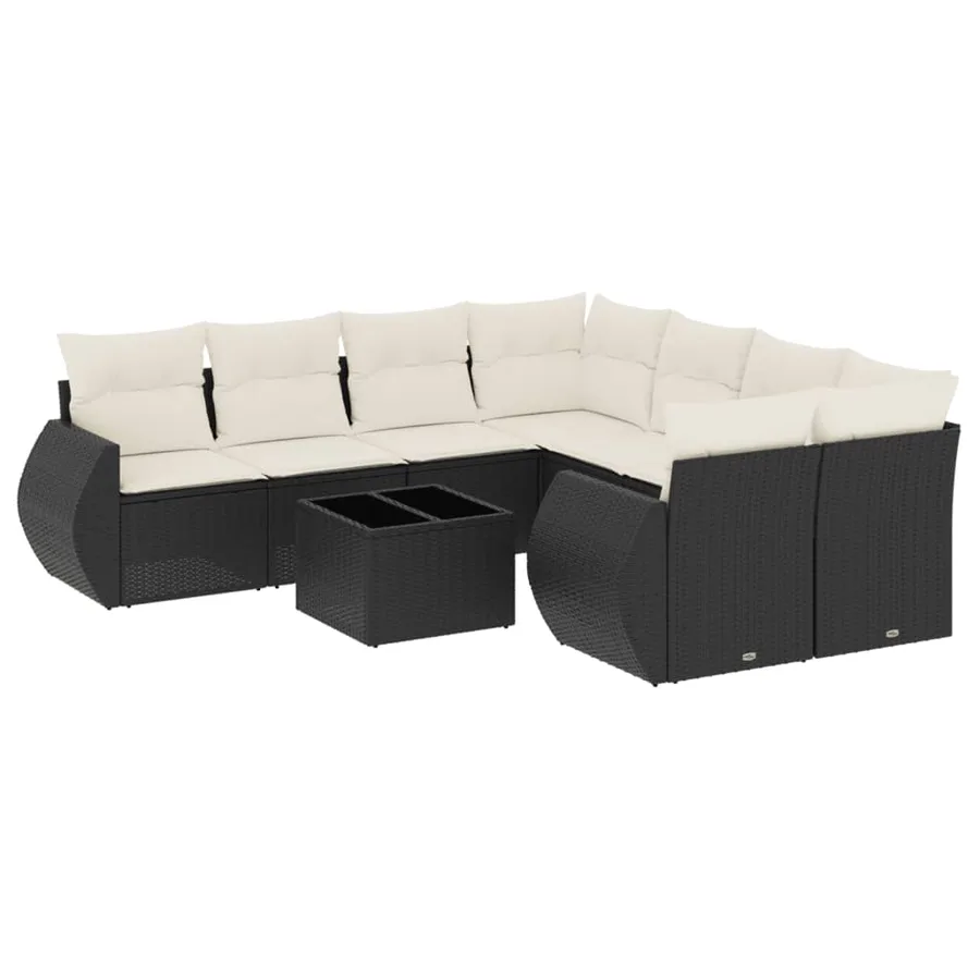 Salon de jardin 9 pcs avec coussins noir résine tressée - 2